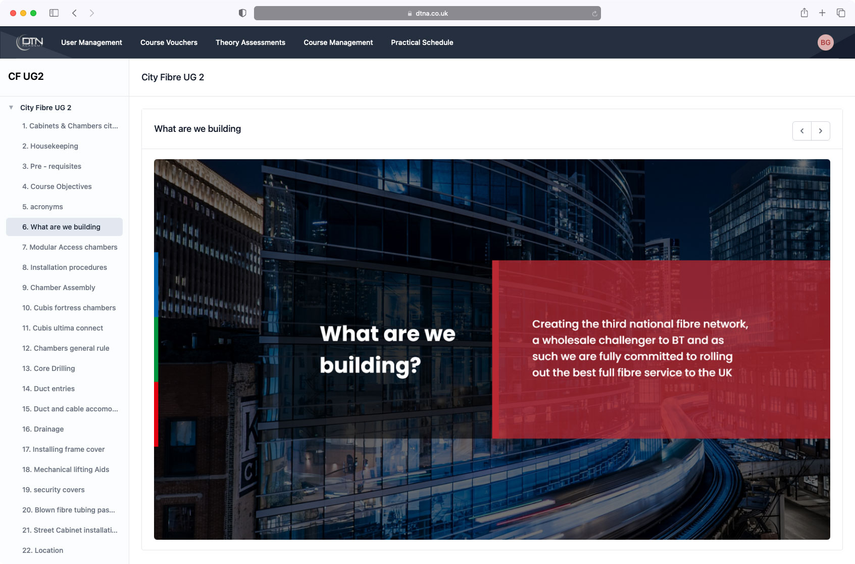 DTN Telecoms training app screenshot