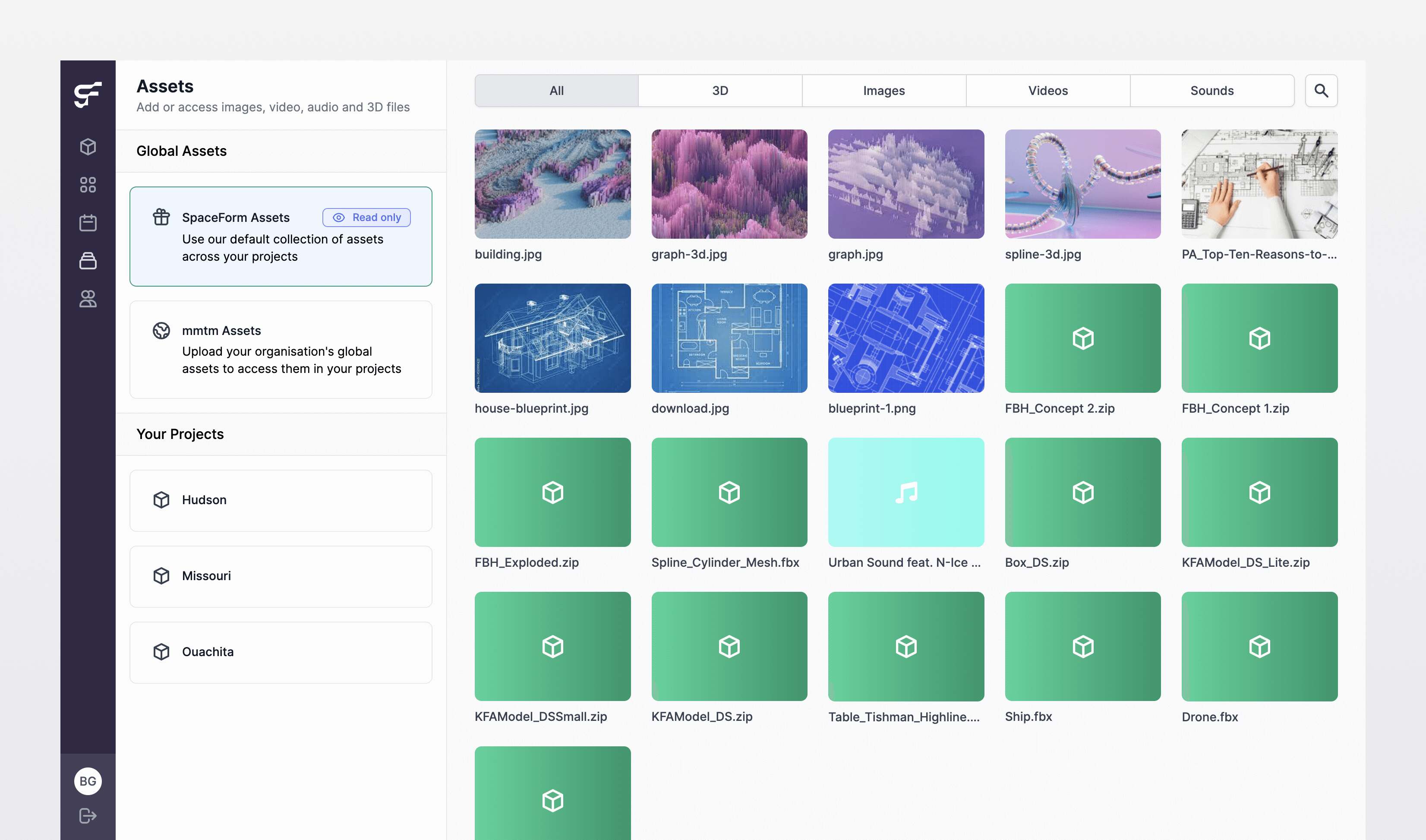 SpaceForm assets page