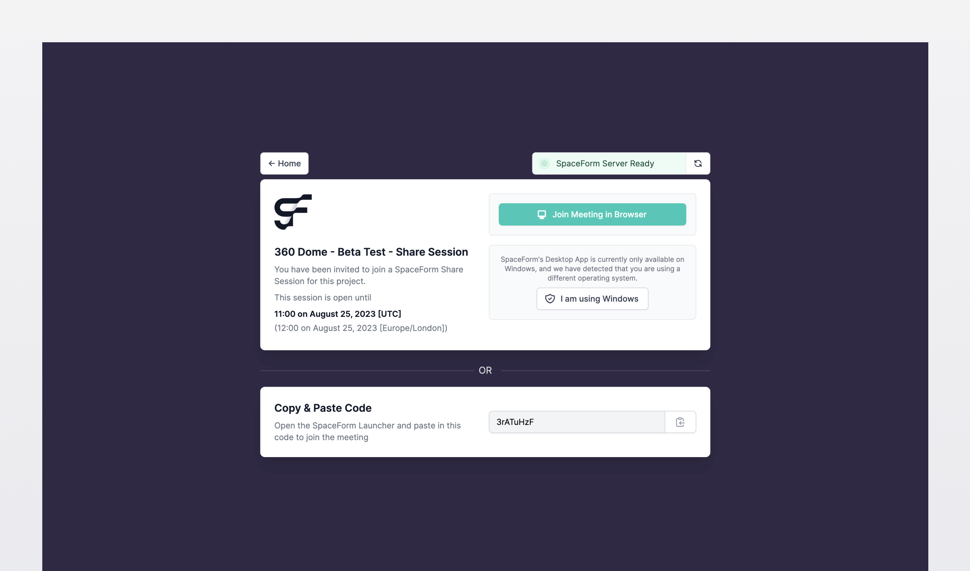 SpaceForm floating space modal